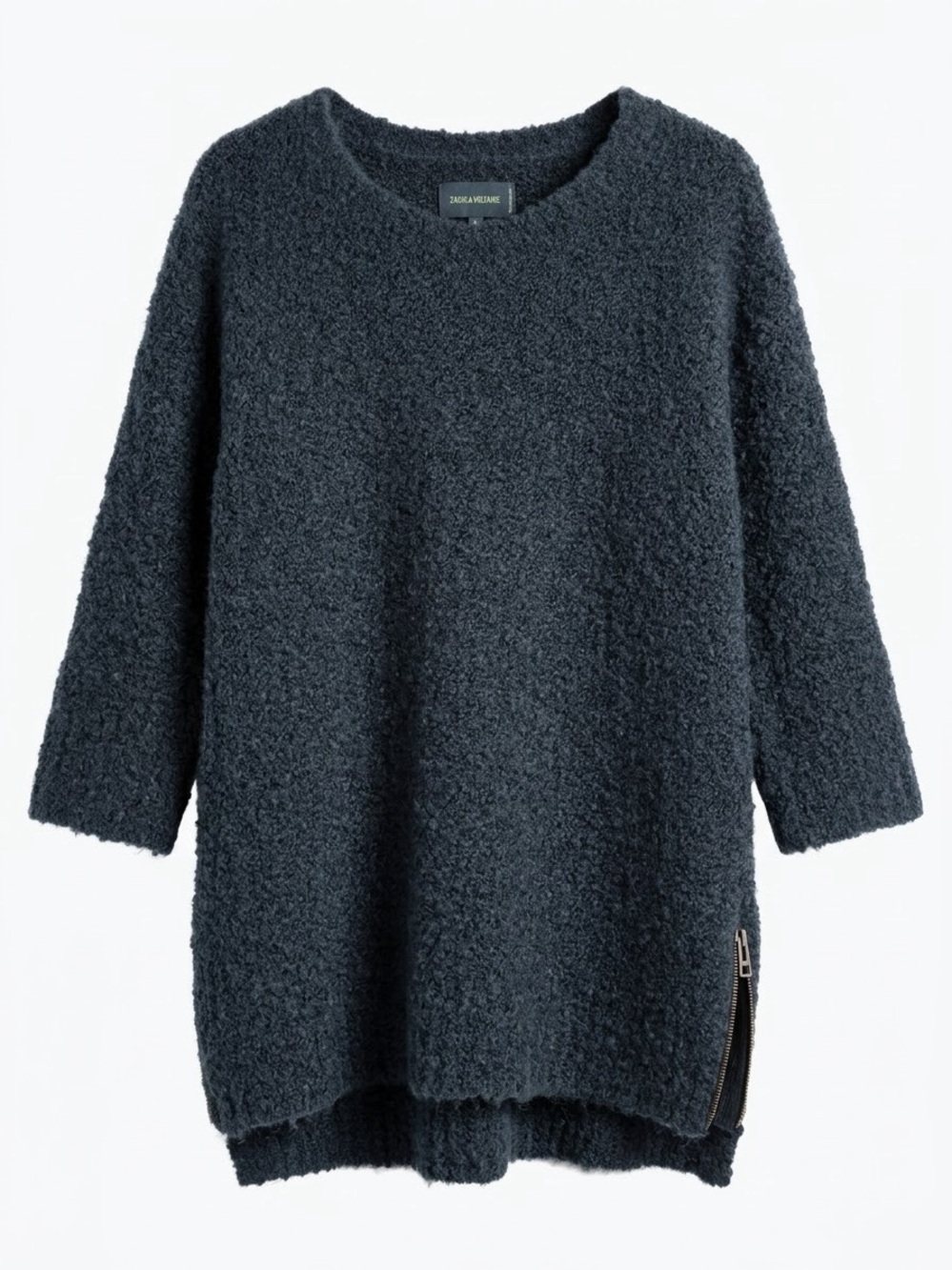 Zadig & Voltaire Athina Mohair Wool Side Zip Sweater Slate Blue Teal U O/S S-L